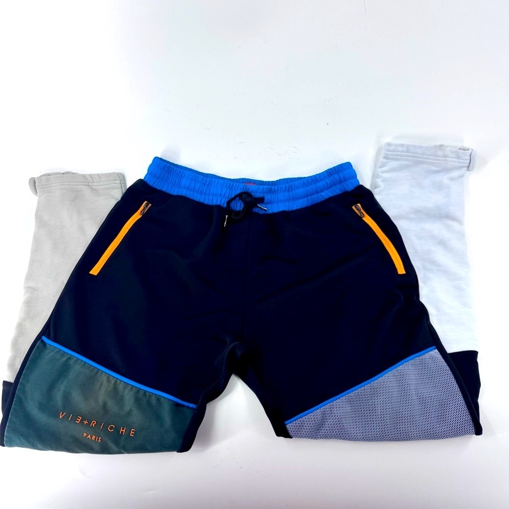 VIE RICHE Black and Blue Joggers with Elastic Waistband and Color Blocking
